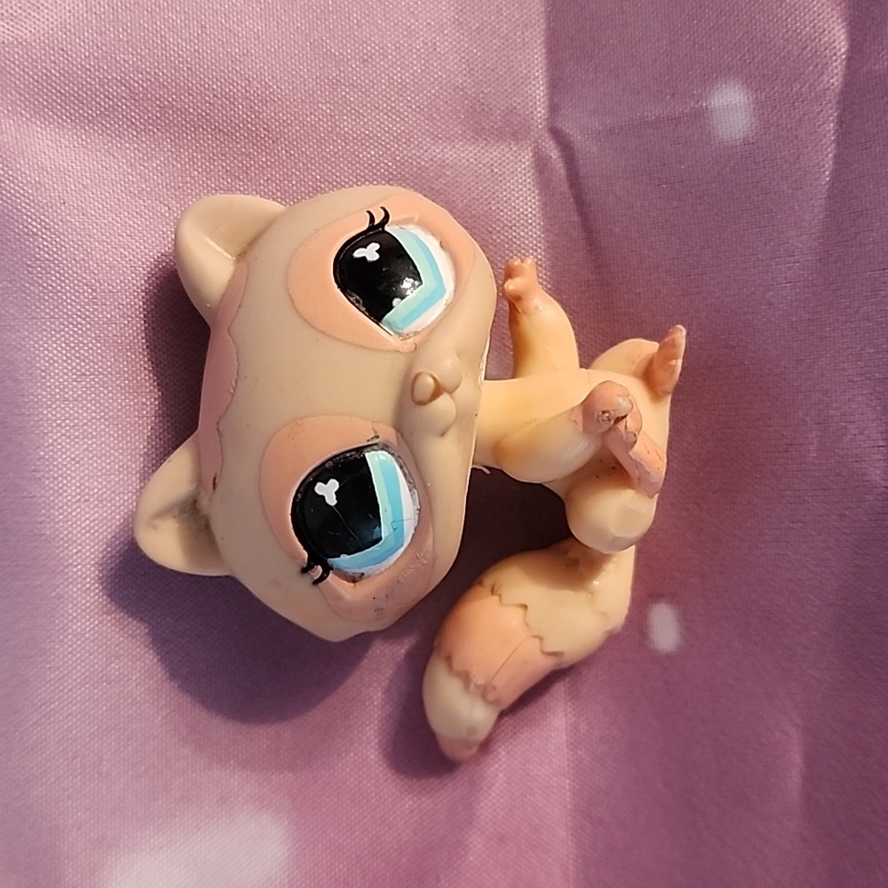 Littlest Petshop Lps #669 Hasbro Raccoon Raton Laveur Rose Creme Yeux Vert Bleu